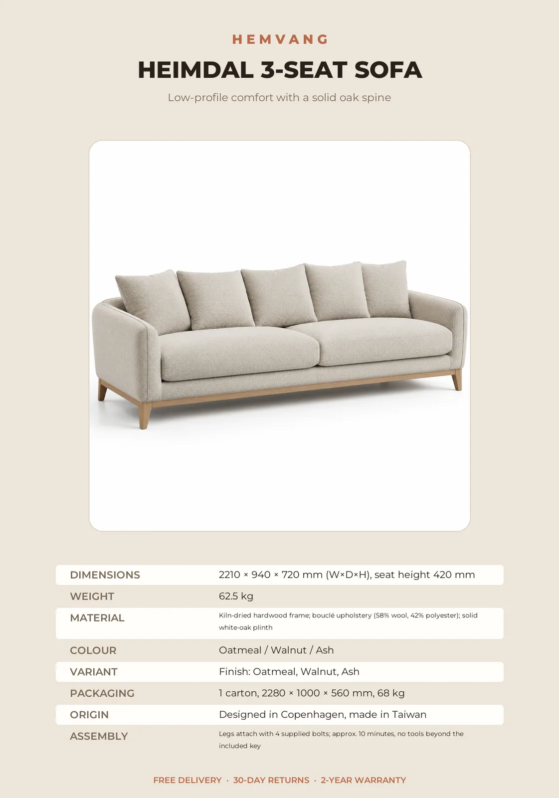 Heimdal 3-Seat Sofa - Image 9