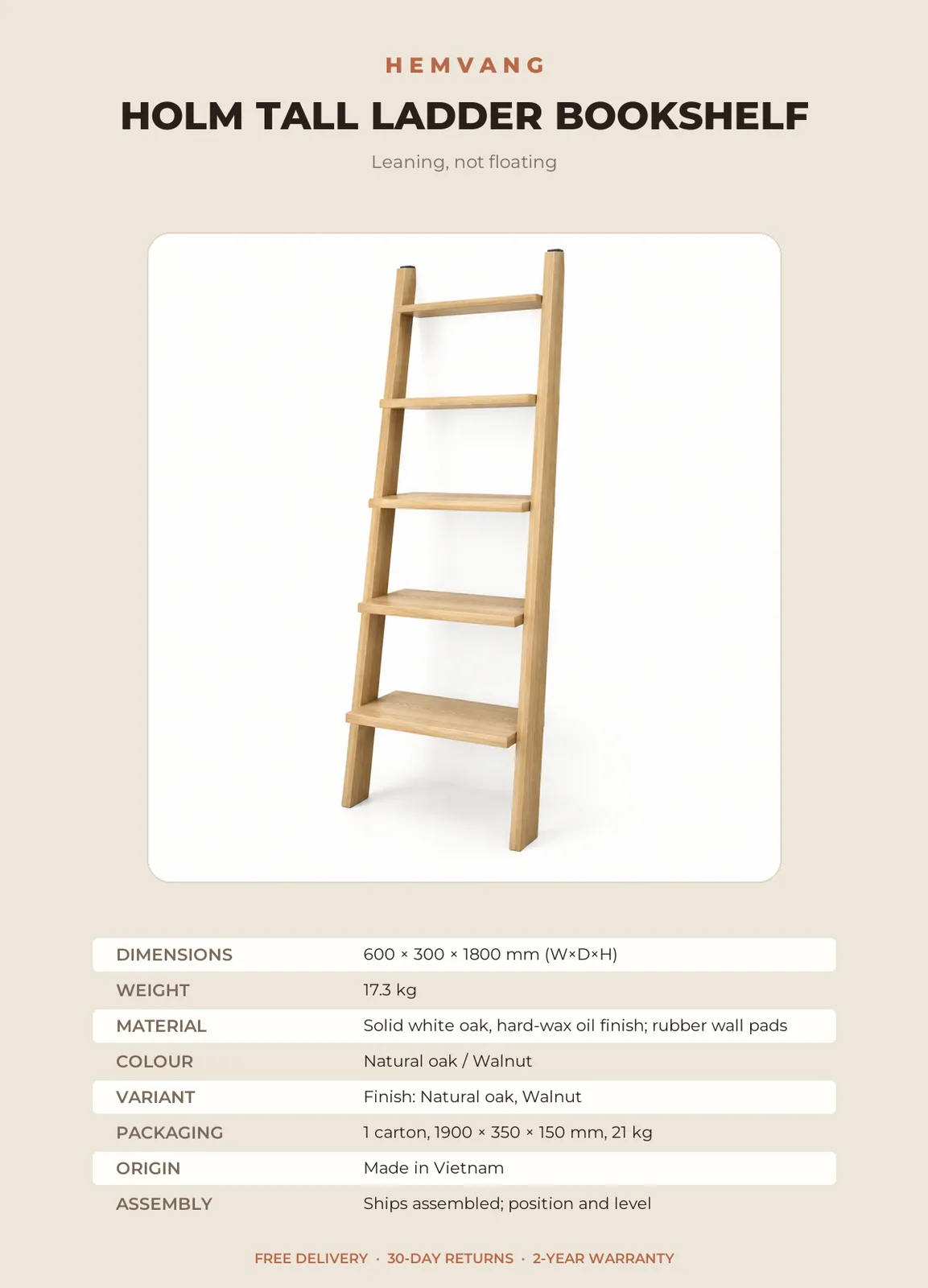 Holm Tall Ladder Bookshelf - Image 9