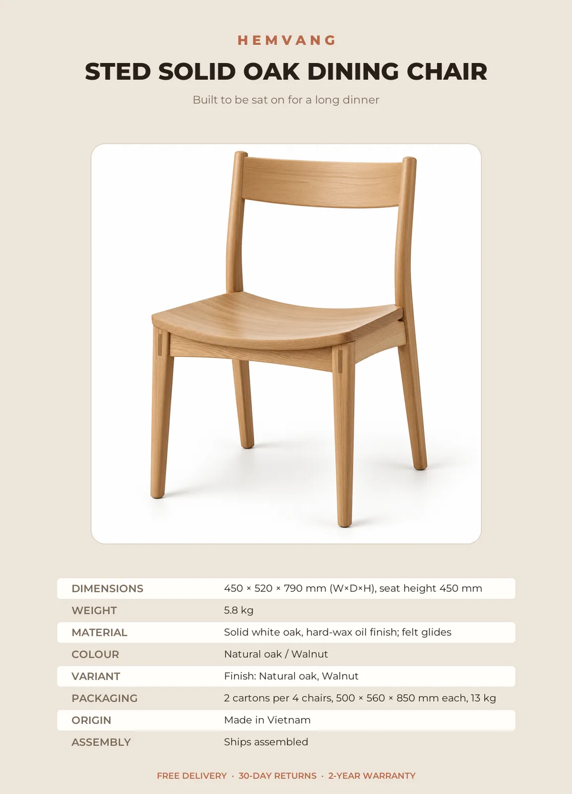 Sted Solid Oak Dining Chair - Image 9