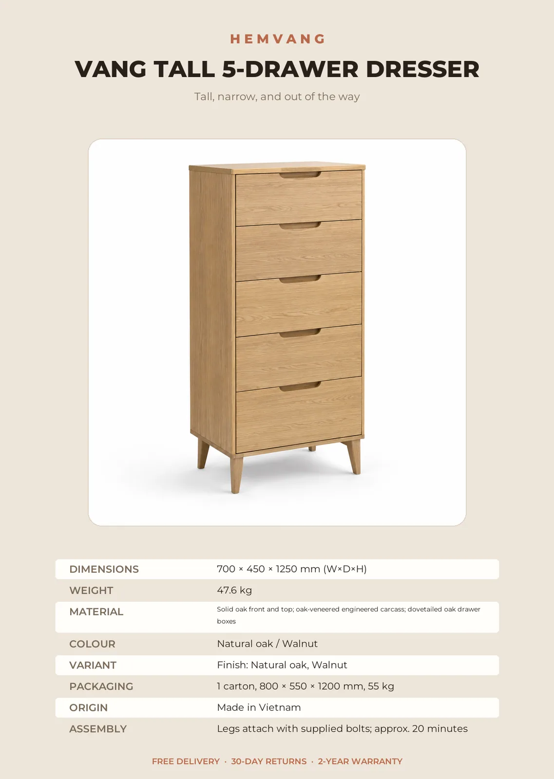 Vang Tall 5-Drawer Dresser - Image 9